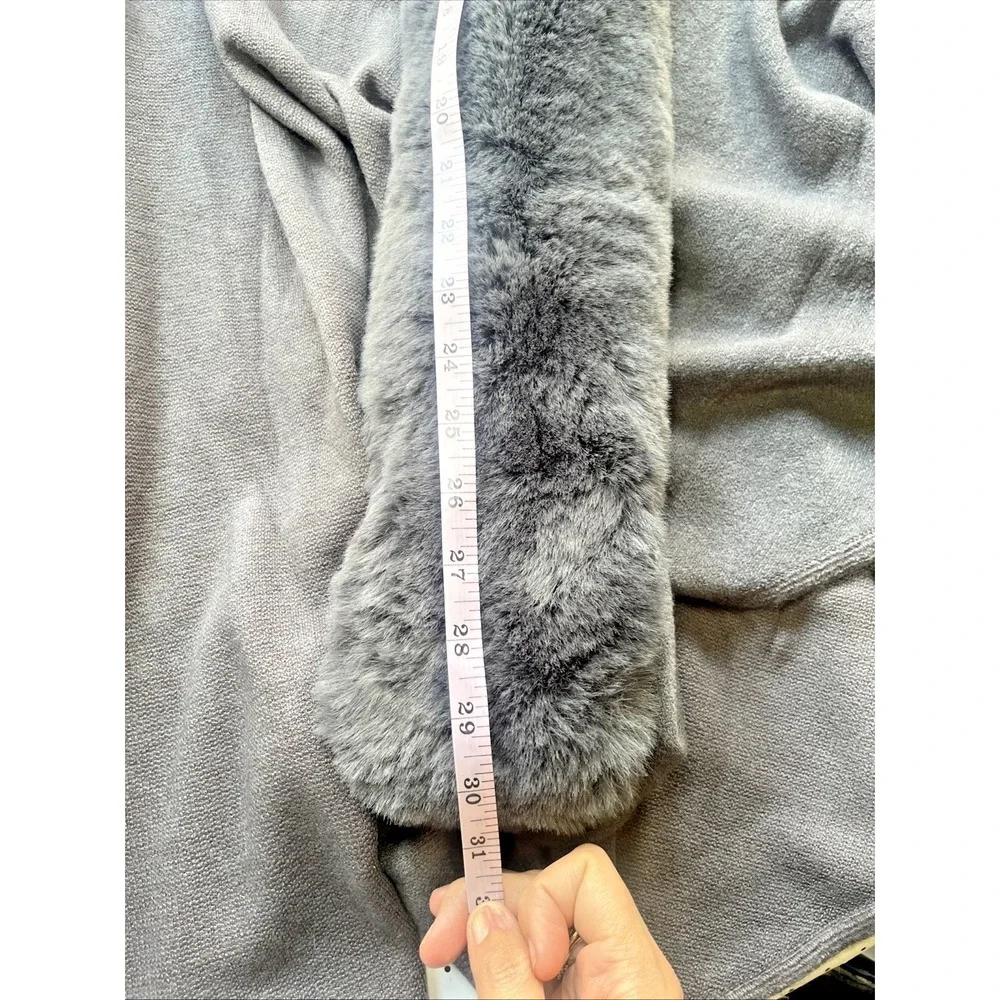 Luxury Faux Fur Trim Knit Poncho Wrap Shawl Cardigan One Size Dark Gray